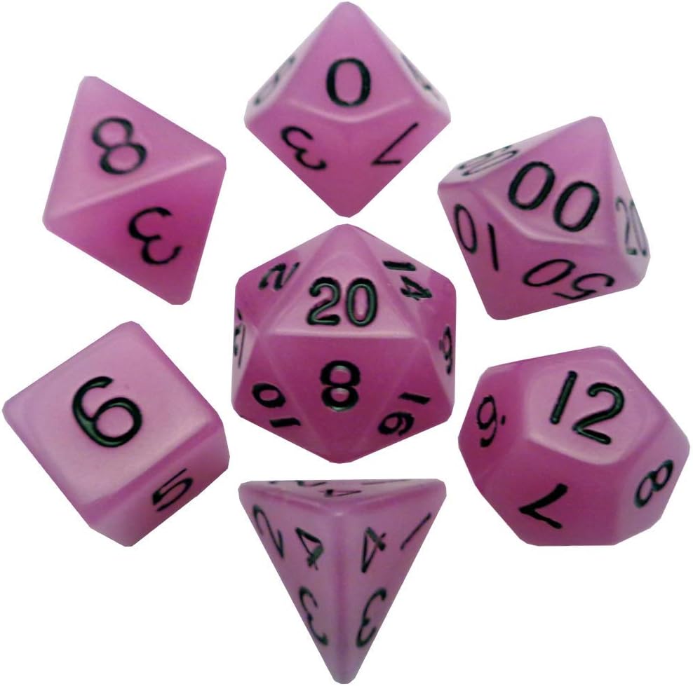 Acrylic 7-Dice Set - Glow in the Dark Purple (16mm)