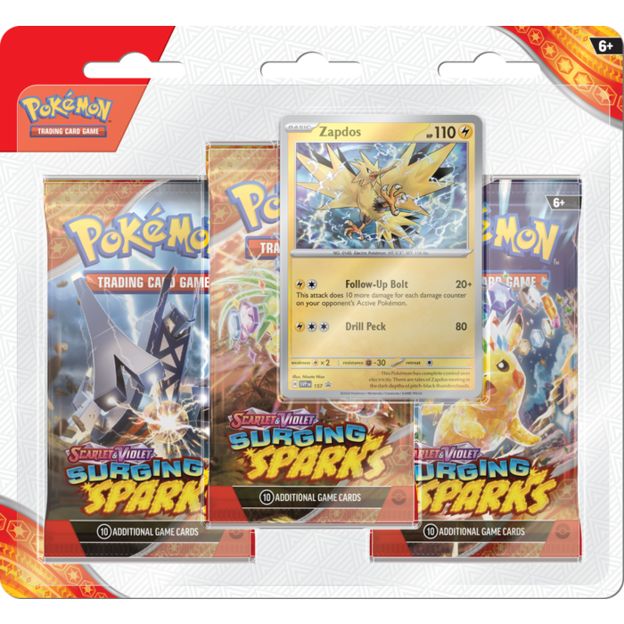Pokemon Surging Sparks 3 Pack Blister - Zaps Promo Card