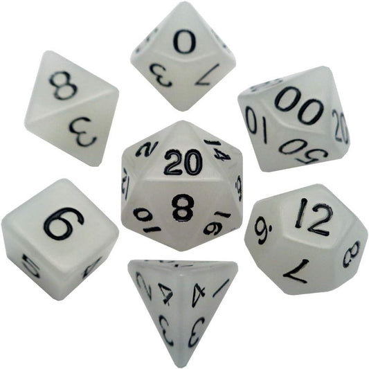 Acrylic 7-Dice Set - Glow in the Dark Clear (16mm)