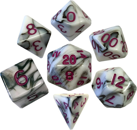Acrylic 7-Dice Set - Marble w/ Purple (16mm)