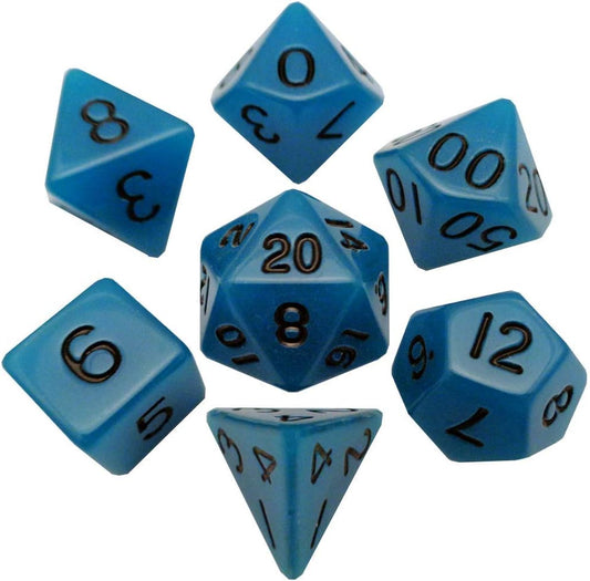 Acrylic 7-Dice Set - Glow in the Dark Blue (16mm)