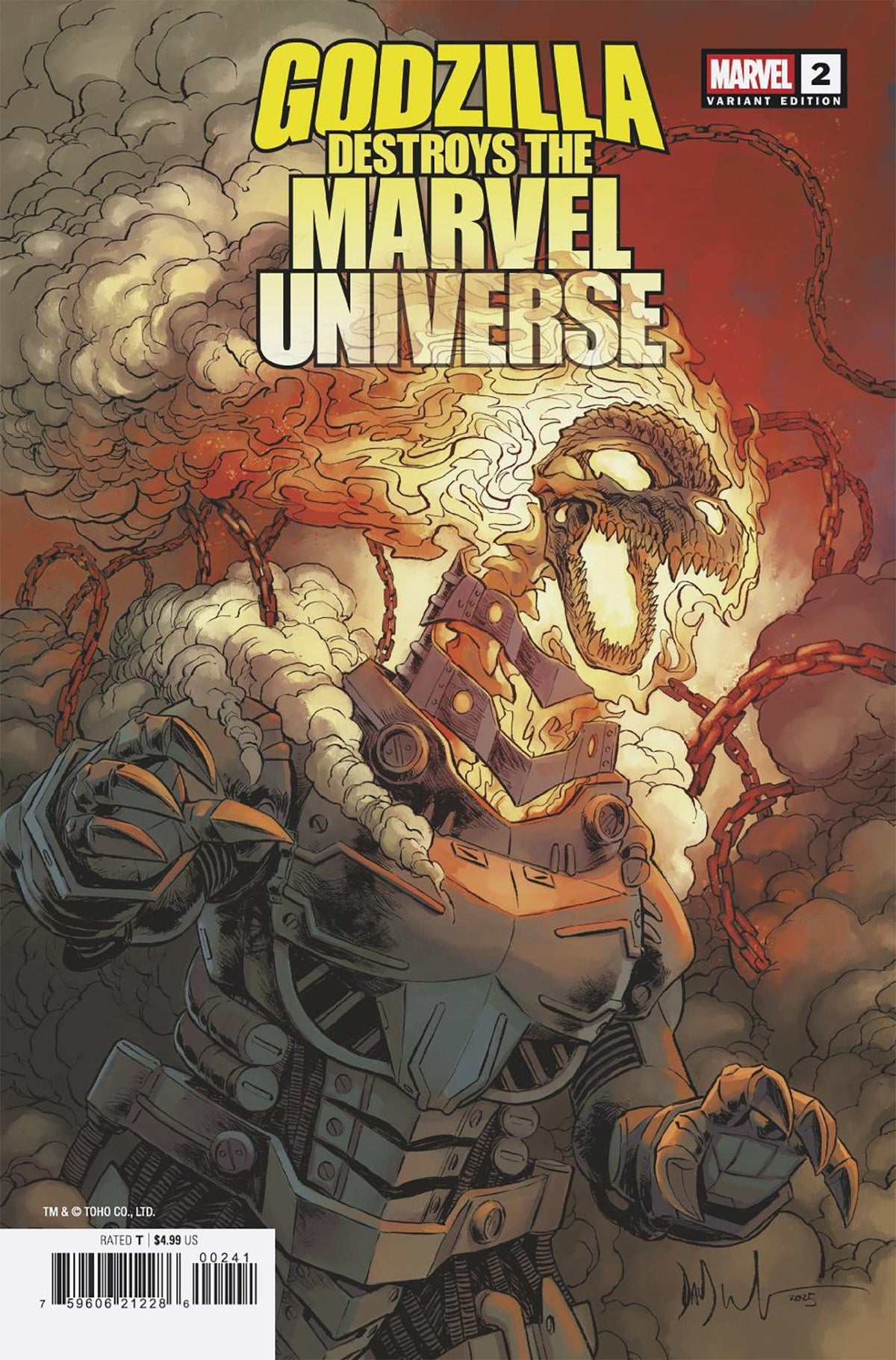 Godzilla Destroys The Marvel Universe #2 (Dave Wachter 'Marvelized Ghost-Rider-Zilla' Cover)