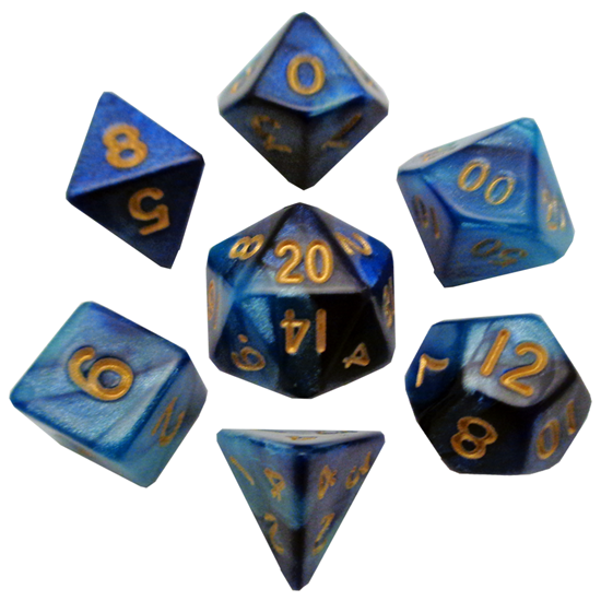 Mini 7-Dice Set - Blue/Light Blue w/ Gold (10mm)